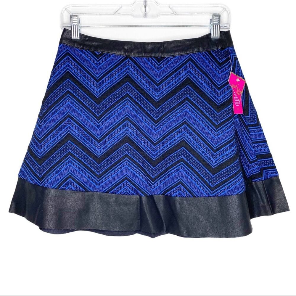 Junior's Candie's Faux Leather Black and Blue Chevron Mini Cocktail Skirt Size 9